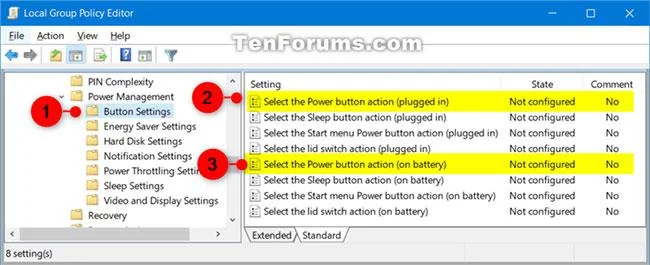Instructions pour personnaliser le bouton d'alimentation dans Windows 10