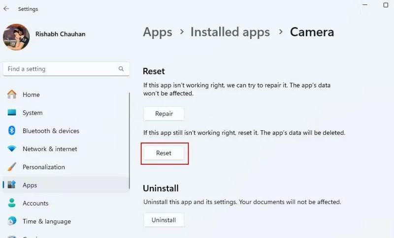 Instructions sur la façon de résoudre les problèmes de l'application Windows Camera