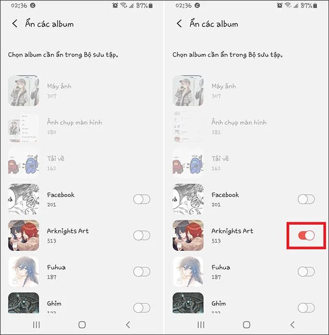 選択したアルバムを非表示にする手順