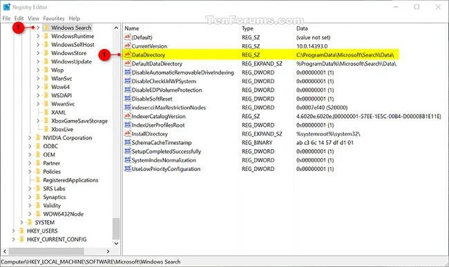 Windows 10'da Arama Dizini depolama konumu nasıl değiştirilir?