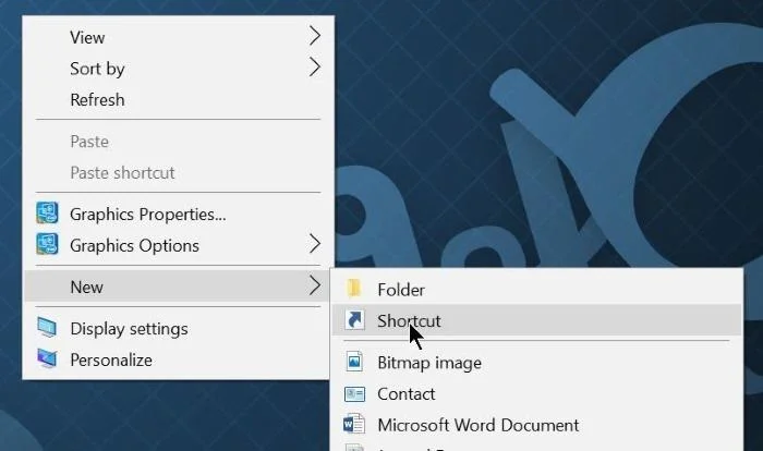 Buat pintasan untuk mematikan, mulakan semula komputer... pada skrin Windows 10 Desktop