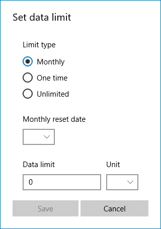 Pantau dan simpan kapasiti Internet pada Windows 10