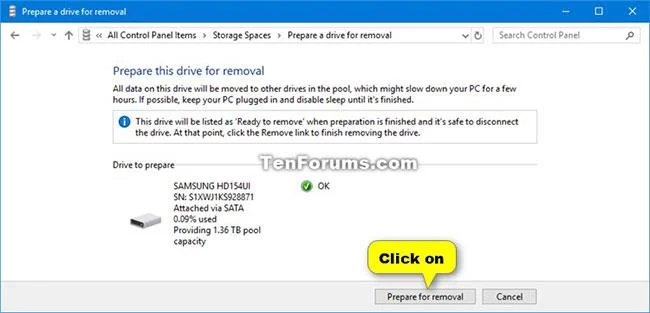 Windows 10'da Depolama Alanlarındaki Depolama Havuzundan bir sürücü nasıl silinir?