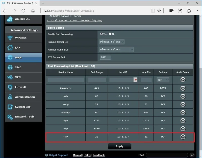 Arahan untuk menyediakan dan mengurus Pelayan FTP pada Windows 10