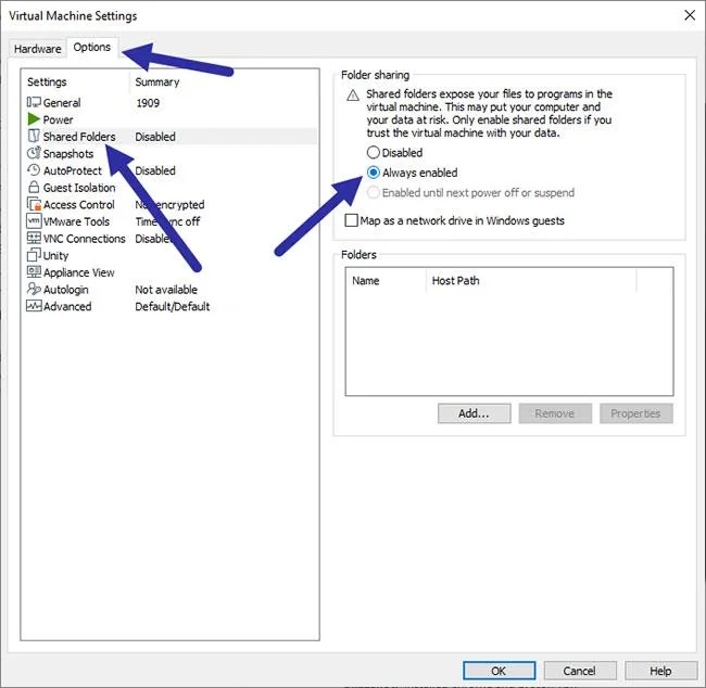 VMware paylaşımlı klasörü nasıl oluşturulur
