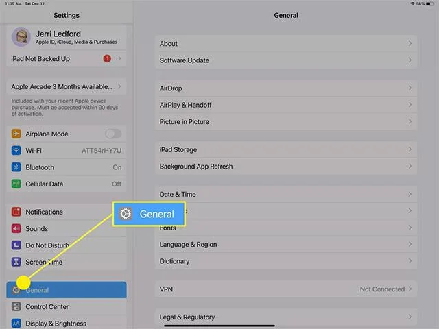 Arahan untuk menukar nama iPad