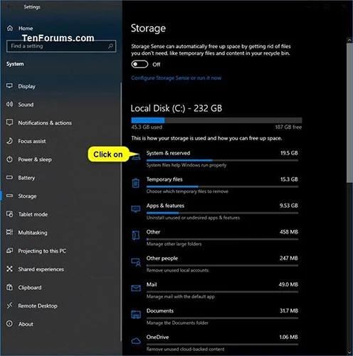 Windows 10'da Ayrılmış Depolama kapasitesi nasıl kontrol edilir