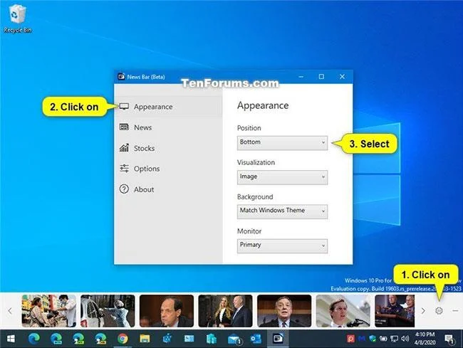 Bagaimana untuk menukar negara penerima berita dan lokasi Bar Berita dalam Windows 10