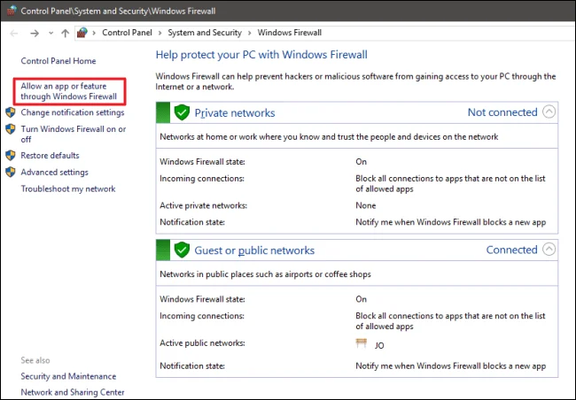 Arahan untuk membenarkan aplikasi berkomunikasi antara satu sama lain melalui Windows Firewall