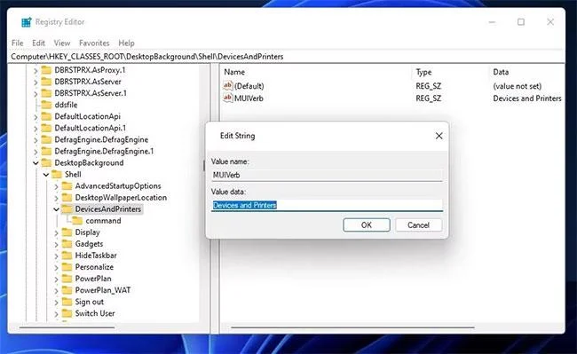 Snelkoppelingen instellen voor de applet Apparaten en printers in Windows 11