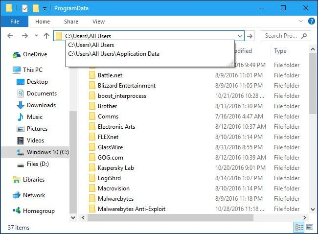 Apakah folder ProgramData pada Windows?