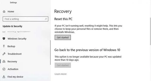 Cara menggunakan pilihan tetapan semula kilang Windows 10 dari awan