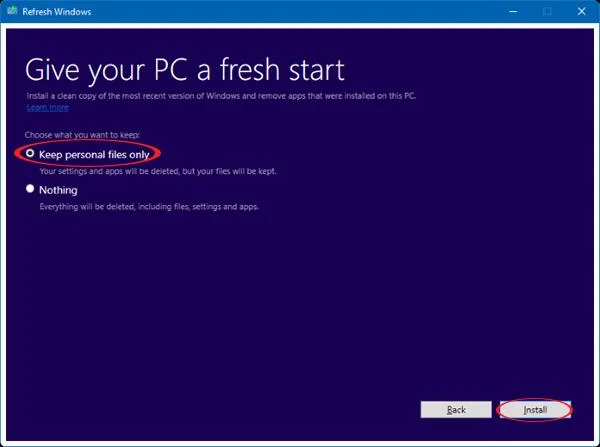 Pasang Windows 10 menggunakan Alat Windows Refresh Microsoft