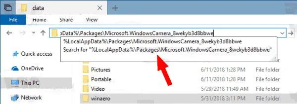 Eseguire il backup delle impostazioni dell'app Fotocamera in Windows 10