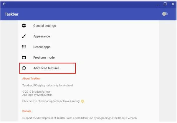 Installa l'applicazione della barra delle applicazioni