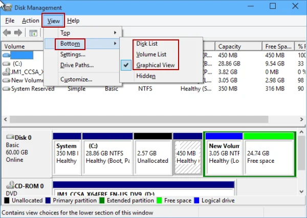 Windows 10'da Disk Yönetimi görünümü nasıl değiştirilir?