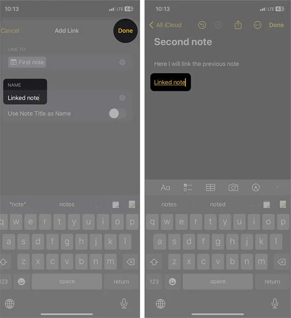iPhoneでメモをリンクする方法