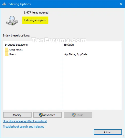 Bagaimana untuk menetapkan semula dan menjalankan semula indeks carian pada Windows 10