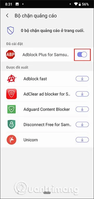 Bagaimana untuk menyekat iklan pada pelayar Internet Samsung