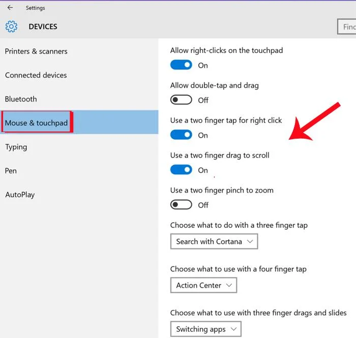 Ringkasan operasi Pad Sentuh pada Windows 10, Windows 11