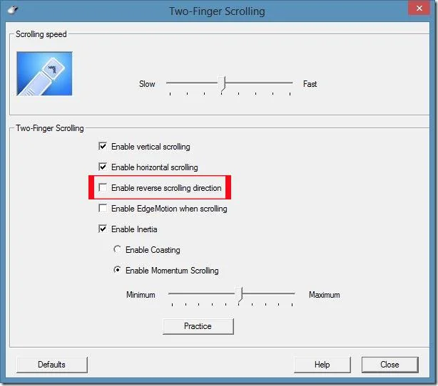 Arahan untuk menukar arah tatal Pad Sentuh Windows 10