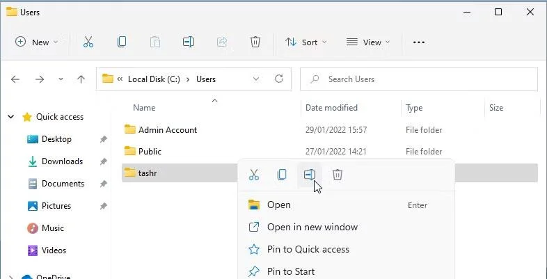 Comment changer le nom du dossier du profil utilisateur dans Windows 11