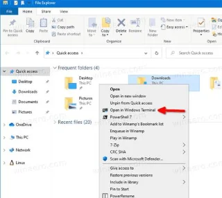 Bagaimana untuk menambah/mengalih keluar Buka dalam menu konteks Terminal Windows dalam Windows 10