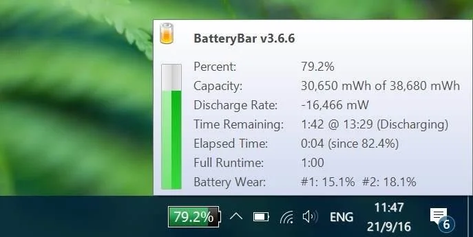 Arahan untuk memaparkan peratusan bateri pada Bar Tugas Windows 10