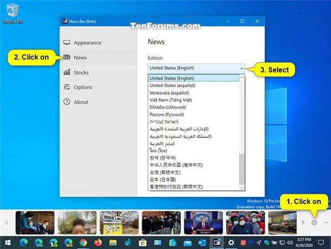 Bagaimana untuk menukar negara penerima berita dan lokasi Bar Berita dalam Windows 10