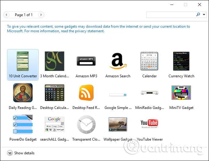 Gadgetarian kullanarak Windows 10 için Gadget'lar nasıl yüklenir