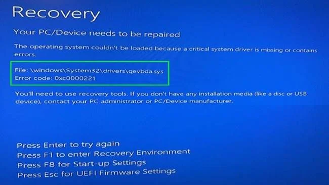 Windows 10'da 0xc0000221 hatası nasıl düzeltilir, bilgisayar eksik sistem sürücüleri nedeniyle başlatılamıyor