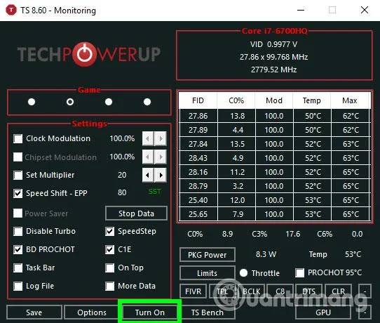Arahan undervolt mengurangkan suhu CPU