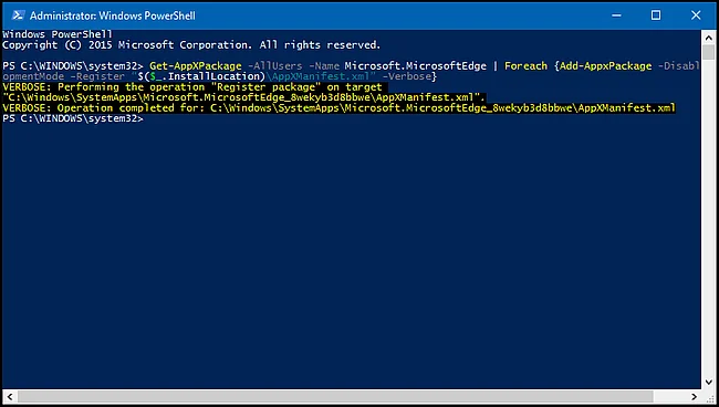 Arahan untuk memulihkan Microsoft Edge pada Windows 10