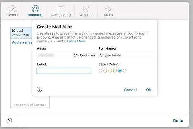 Cara membuat nama panggilan dan alias untuk e-mel iCloud