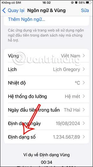 Arahan untuk menukar format nombor pada iPhone