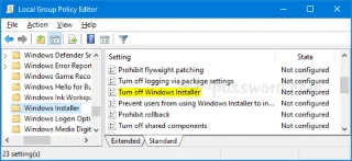 Bagaimana untuk melumpuhkan Pemasang Windows untuk menyekat pakej MSI