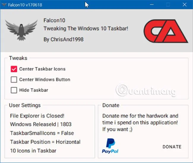 Windows 10でタスクバーアイコンを中央に配置する方法