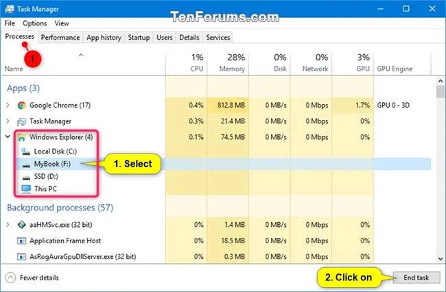 Bagaimana untuk menamatkan proses dalam Windows 10