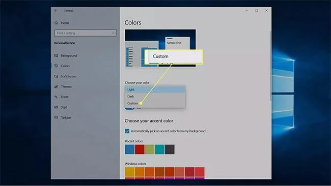 Selezione dei colori in Windows 10