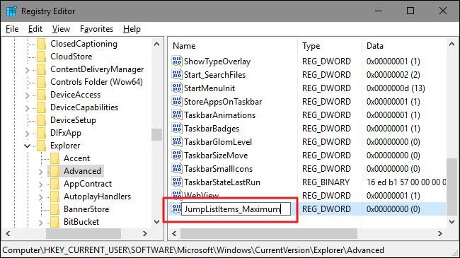 Helah untuk menambah bilangan item yang dipaparkan dalam Jump List pada Windows 10