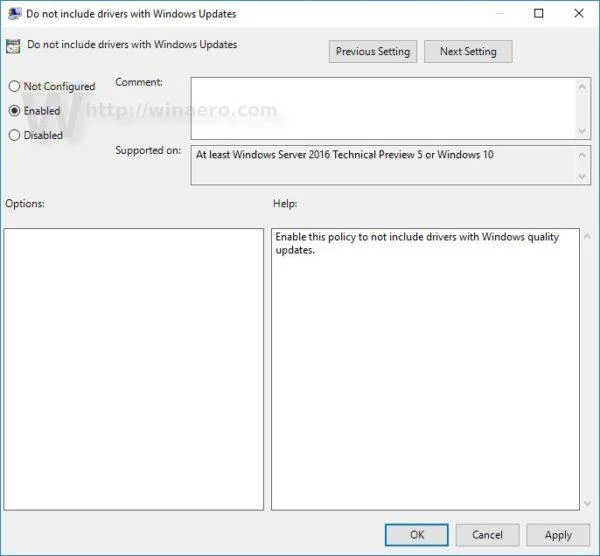 Matikan kemas kini pemacu pada Windows Update Windows 10