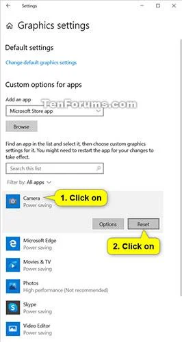 Bagaimana untuk menetapkan semula pilihan GPU untuk aplikasi menjadi lalai dalam Windows 10