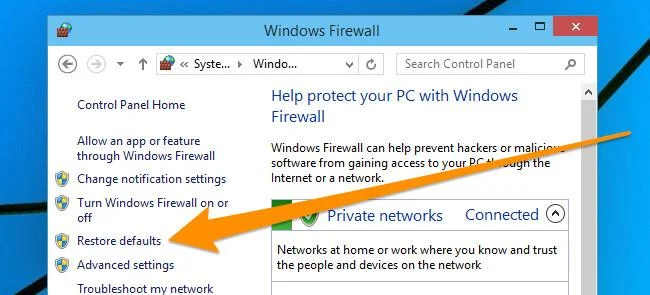 Arahan untuk menetapkan semula Peraturan Tembok Api Windows kepada keadaan lalai asal