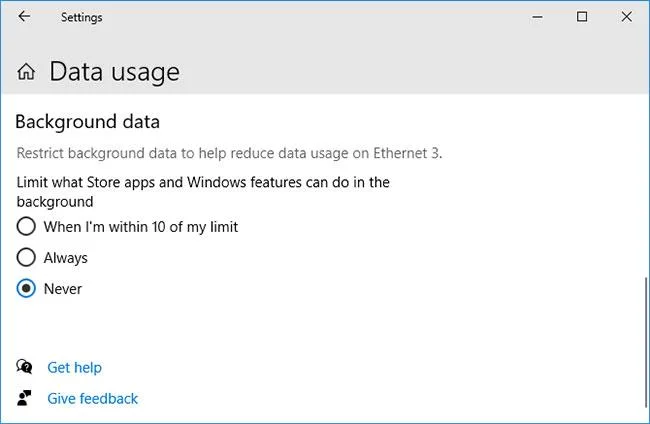 Pantau dan simpan kapasiti Internet pada Windows 10