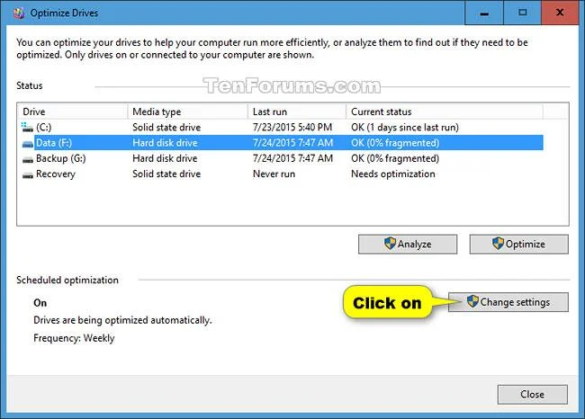 So ändern Sie die Zeitplaneinstellungen für „Laufwerke optimieren“ in Windows 10