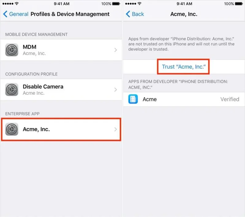 Arahan untuk mengesahkan aplikasi pada iPhone