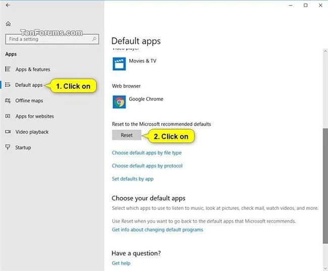 Windows 10'da dosya türleri için varsayılan ilişkilendirme uygulamaları nasıl geri yüklenir