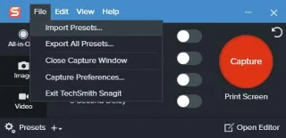 Bagaimana untuk mengimport dan mengeksport pratetap Snagit dalam Windows