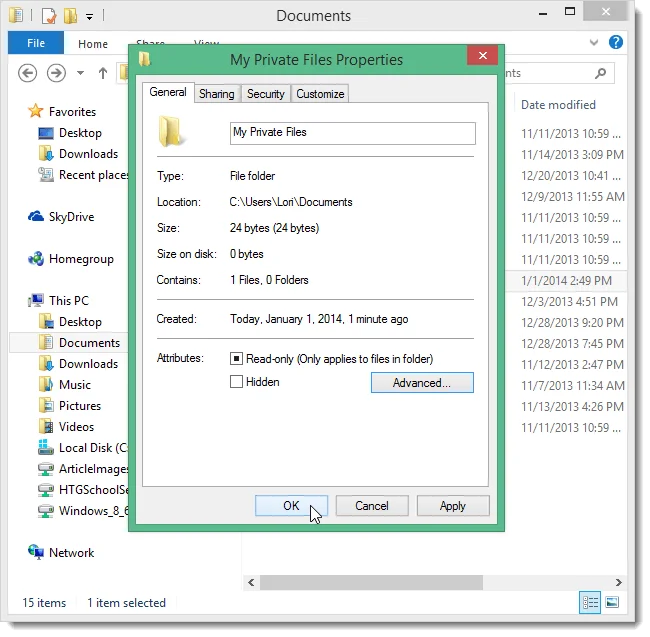 Arahan untuk menggunakan EFS untuk menyulitkan fail dan folder pada Windows 8.1 Pro