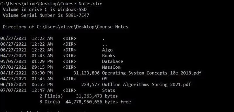 Windows'ta ls komutuna eşdeğer seçenek nasıl kullanılır?